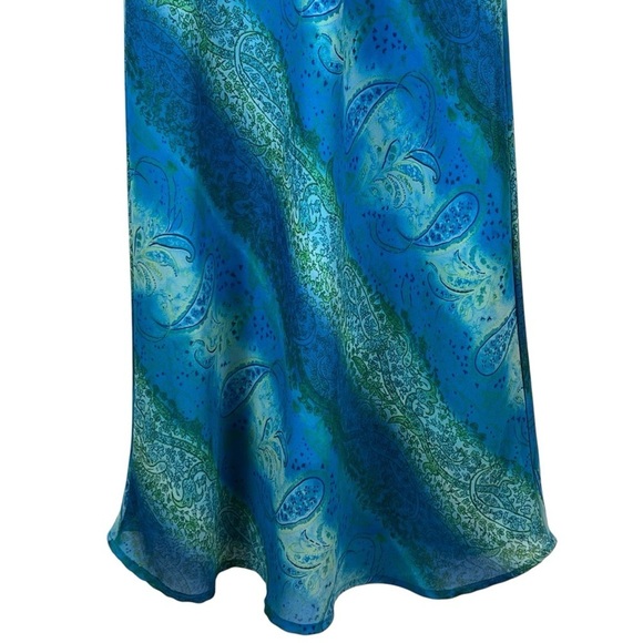 Vtg. Y2K My Michelle Sleeveless Blue Paisley Print Chiffon Midi Dress Sz. 7/8 - Picture 4 of 12